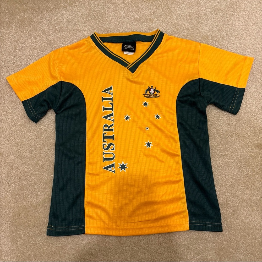 Australia National Team Rugby Jersey T-Shirt Green Yellow Kids Size 14
